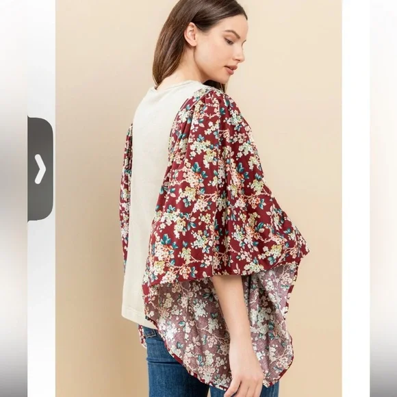 Oddi Floral Sleeve Top NWT - Picture 5 of 7